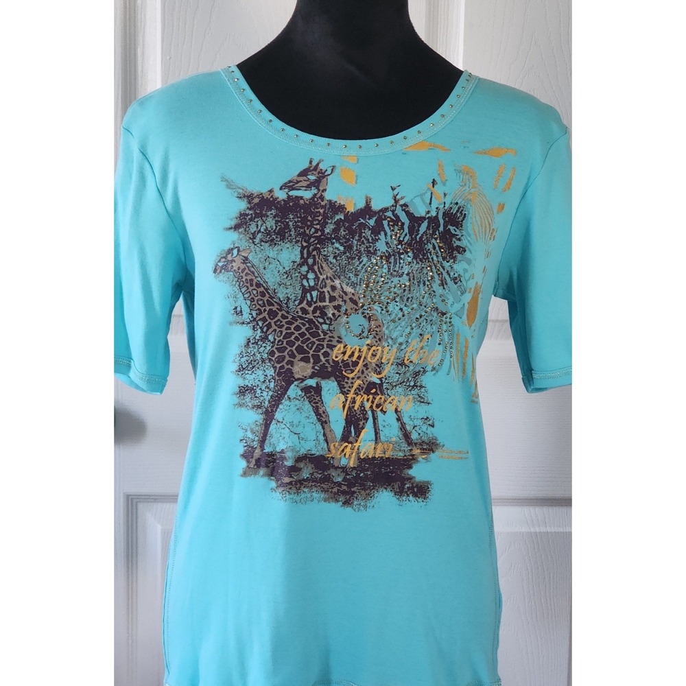 Women's S/S T Shirt by CHRISTA PROBST in Turquoise Size Small /38